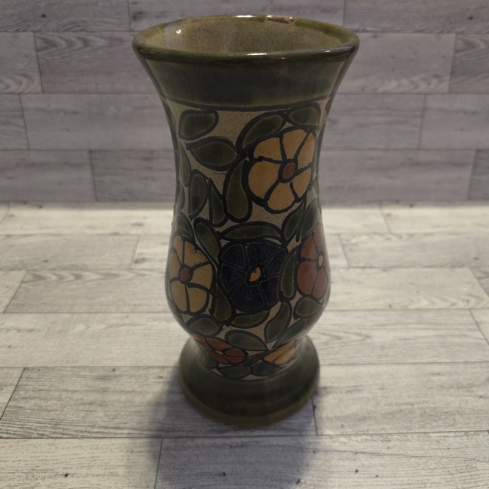 Mexican Floral Vase Folk Art Pottery Hand Painted Lead Free‎ 8.5" Tall - Picture 2 of 9
